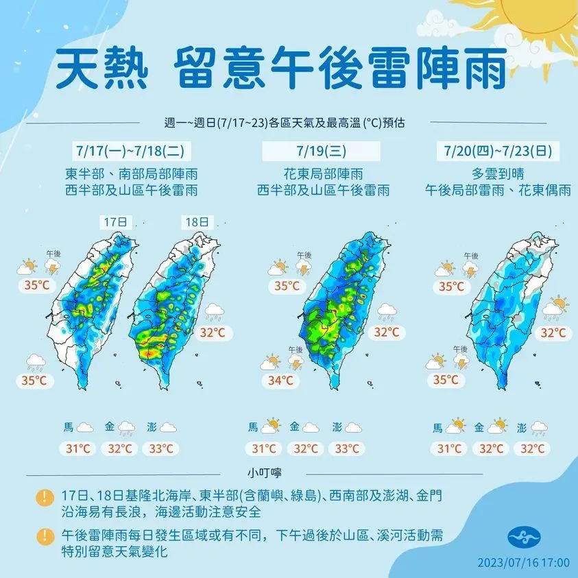 明後天泰利送水中南部！ 未來一周天熱仍是午後有雷雨
