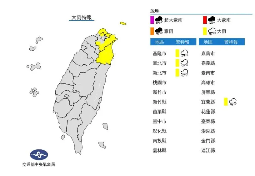 快訊／午後對流雲系發展旺盛！　「北北基宜」大雨特報