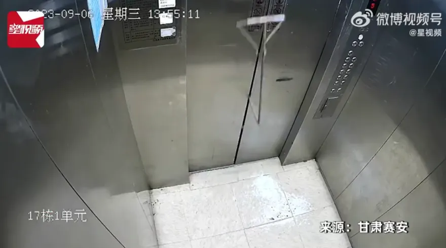 影/大媽圖方便拿鐵架擋電梯門　下秒門照關卡住「爆炸狂冒白煙」
