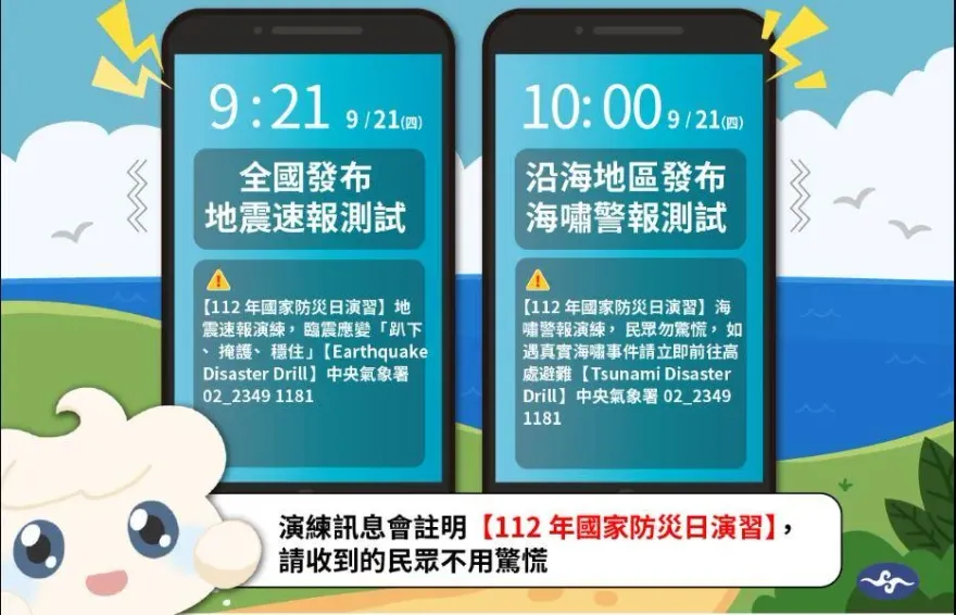 9/21手機大響免驚！　國家防災日「9:21、10:00連發2次」警報測試