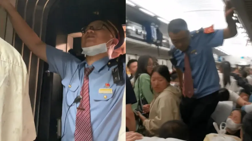 影/長假擠爆！陸乘務員「飛簷走壁」喊出「夾子音」　傳高鐵超載無法發車
