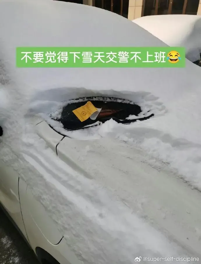 違停車擋風玻璃積滿雪…硬被「挖洞」貼條　網嘲：別以為下雪交警不上班