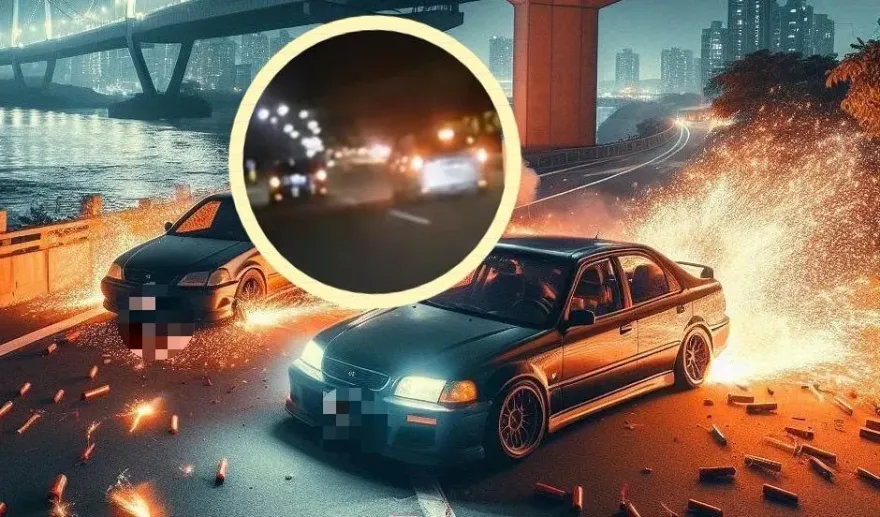 影/邊跨年邊玩命？二重疏洪道驚見屁孩尬車兼互射煙火　警方要抓了