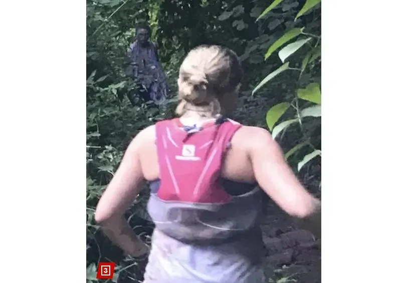 參加越野馬拉松好友後方拍照留念　她看到動態照片左上角「鬼影」嚇歪