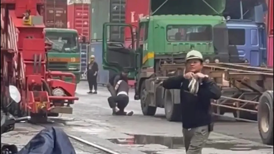 影/不滿插隊！基隆東岸碼頭爆全武行　2運將地上扭打「輪前壓制」被狂叭
