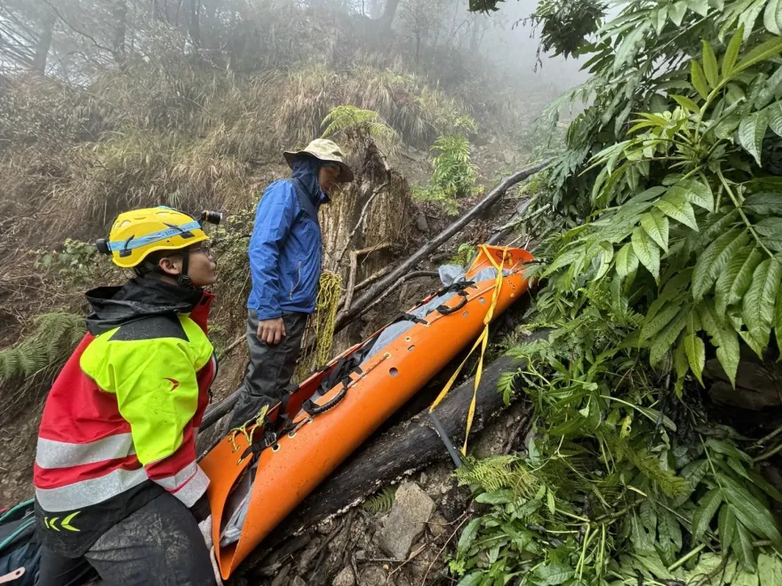 影/新北66歲女爬阿里山「跌落50米深邊坡」亡　救難員輪流揹下山