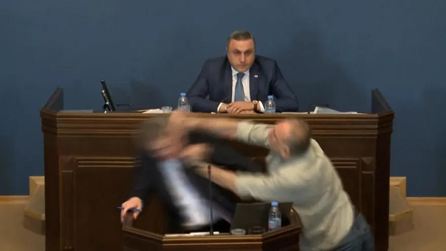 影/喬治亞國會爆全武行！執政黨推爭議法案　議員遭「超派鐵拳」揍飛