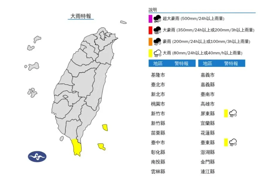 快訊/災害性天氣通報！「2縣市」發布大雨特報　一路炸到晚上防淹水