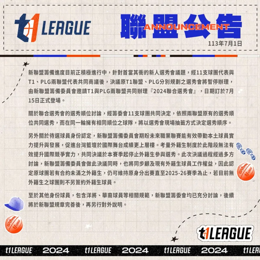 聯合選秀7/15登場！新聯盟選秀順位決定方式曝光