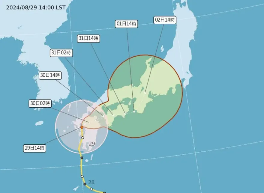 珊珊颱風登陸日本後逐漸減弱　預估8/30移至本州