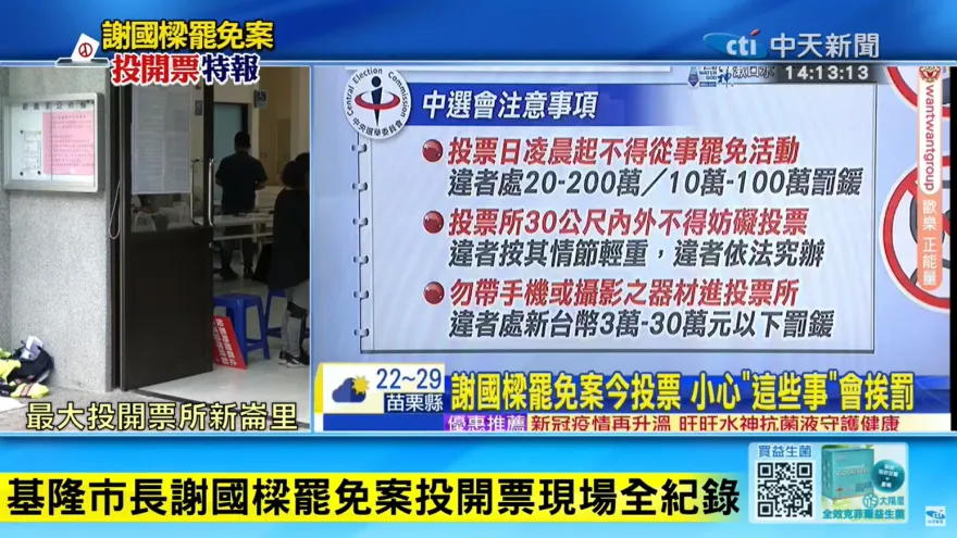 基隆市長謝國樑罷免案　投開票直播看中天
