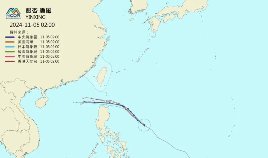 各國最新預測路徑曝！銀杏颱風「先減慢再加速」　雨彈連炸4天