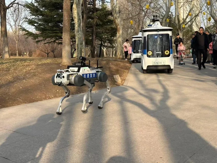 影/科幻！北京驚現「機器狗巡邏」　與無人駕駛車協作
