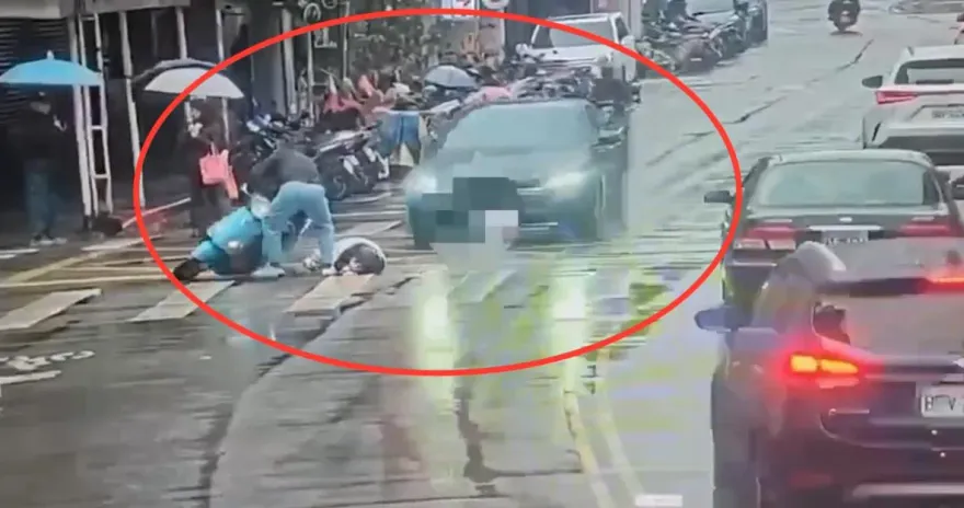 影/北市女騎士自摔遭轎車輾過　腦、肺大出血險喪命