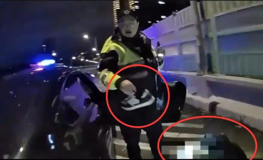 影/2毒蟲心虛半夜臨停建國高架　警盤查搜出毒品逮人送辦