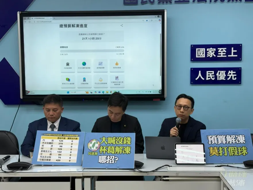 葛如鈞建置預算解凍計時器　藍營立委呼籲政府速提解凍案