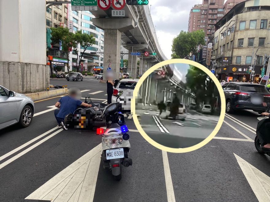 影/直擊！板橋黃牌重機「一家4貼」零煞車追撞　奇蹟無傷