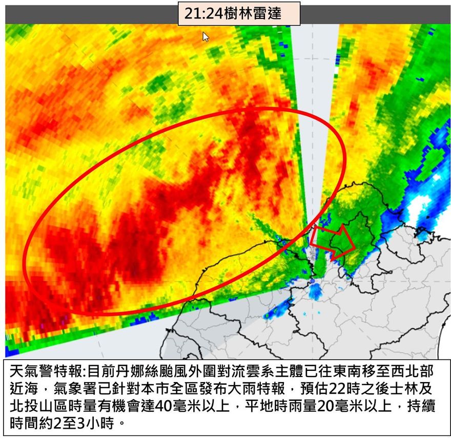 丹娜絲回馬槍！北市府深夜發警訊　士林、北投防大雨