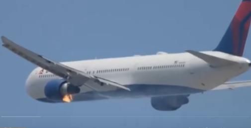 影/達美航空客機起飛後引擎起火急返航　空中燃燒畫面曝