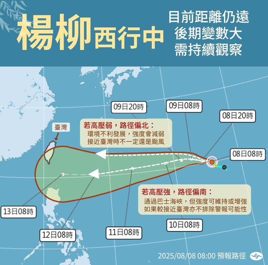 楊柳颱風狂飄！2種走法出爐　氣象署曝「這路徑」恐發警報