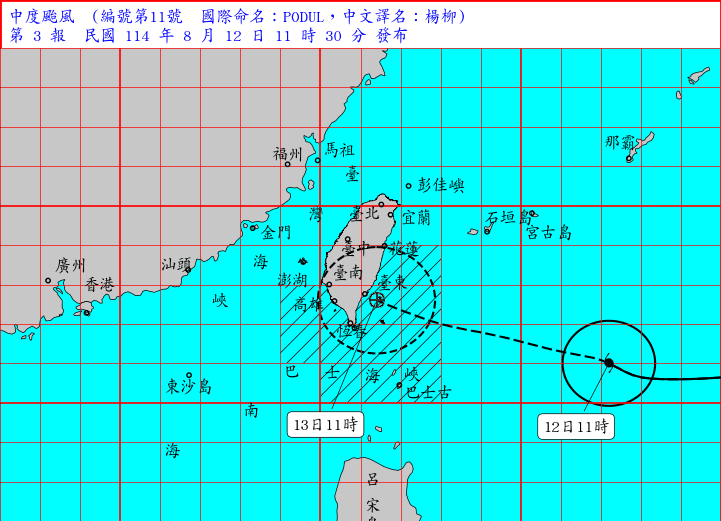 中颱楊柳朝台加速狂飆！花東、南部山區8/13迎強風豪雨