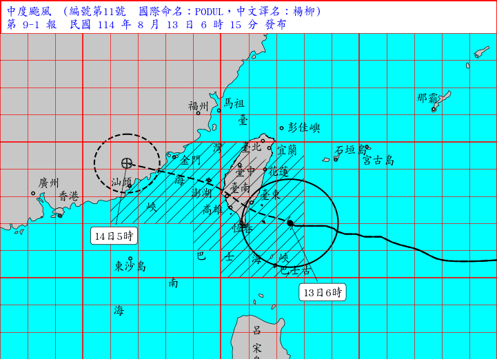 中颱楊柳達「巔峰姿態」！清晨6點暴風圈已觸陸