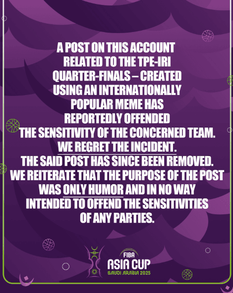 嘲諷中華隊遭炎上偷刪文！FIBA：只是幽默…造成敏感反應很遺憾