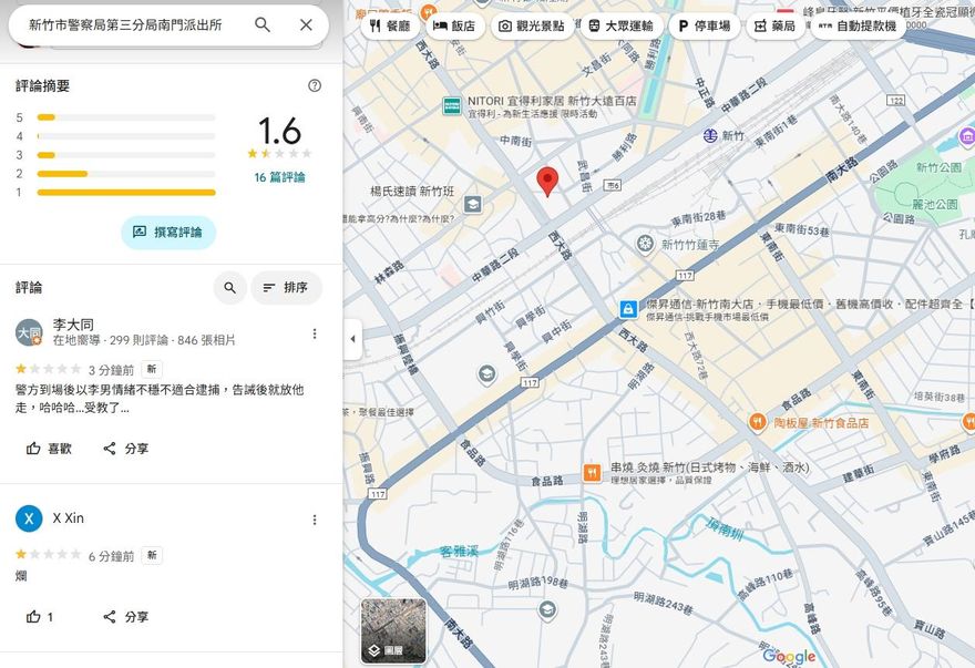 影/新竹警輕放砸早餐店黑幫　網怒灌Google評論1顆星