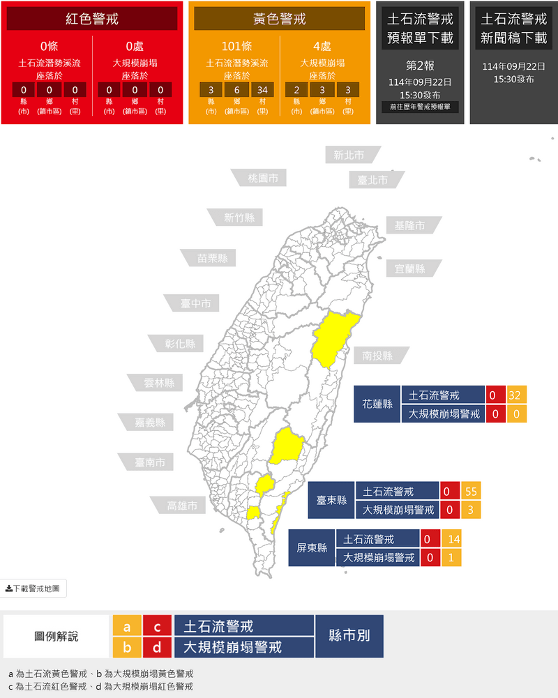 樺加沙襲台！土石流黃色警戒升至101條