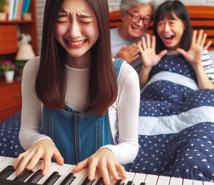 一首歌的時間！妹子彈琴爸媽跟著「拍手聲」一停跟著停　網：音控的愛