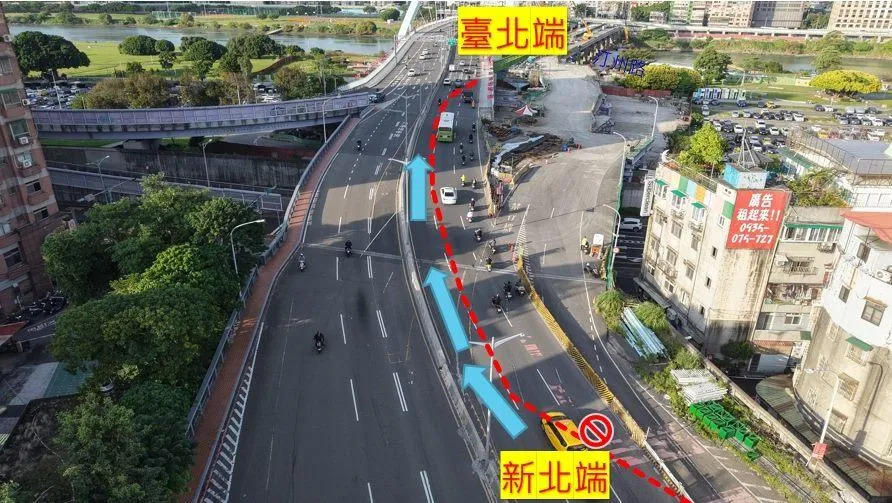新北端往台北端中正橋主線占用二車道交通範圍。（圖／台北市工務局提供）