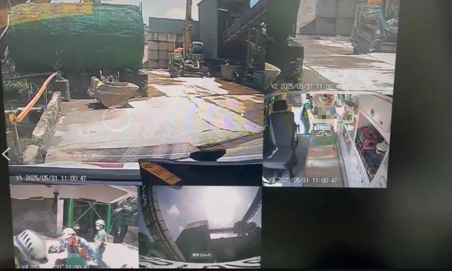 苗栗2名工人作業時不慎跌落預拌槽，其中1人成功逃出，但24歲越籍阮姓移工卻遭砂土活埋身亡。（圖／翻攝畫面）