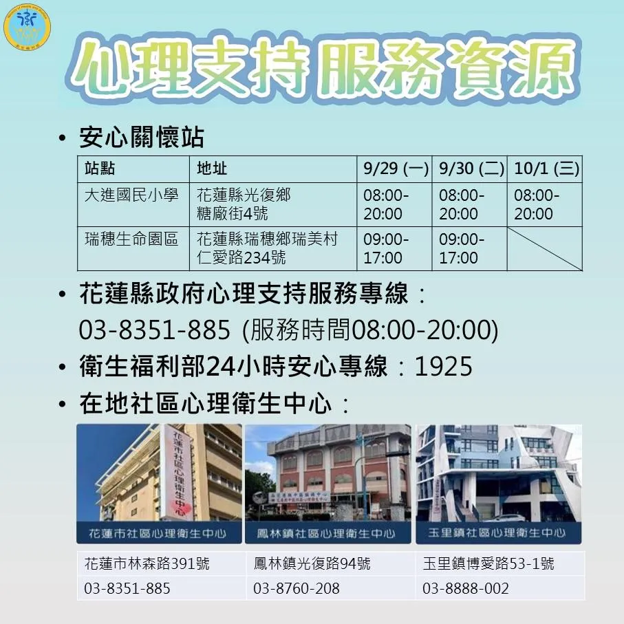 花蓮縣衛生局隨即派遣心理專業人員進駐收容所及瑞穗生命園區，設立「安心關懷站」。（圖／衛福部）