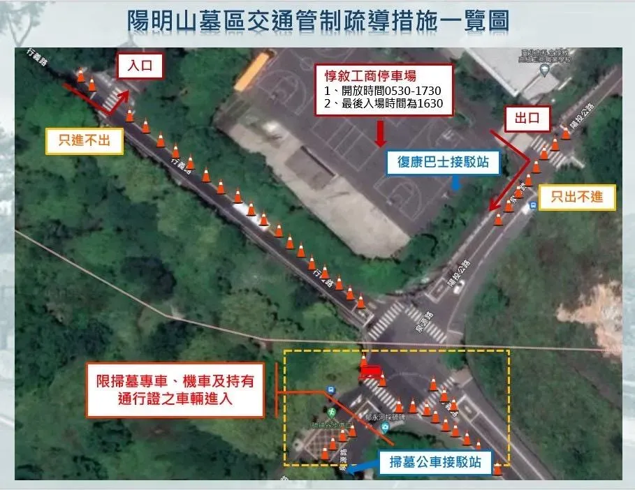 陽明山墓區交通管制疏導措施圖。（圖／警方提供）