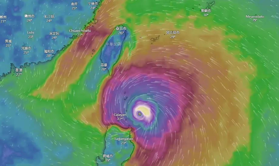 樺加沙颱風已穩居今年的「風王」。（圖／翻攝自Windy.com）