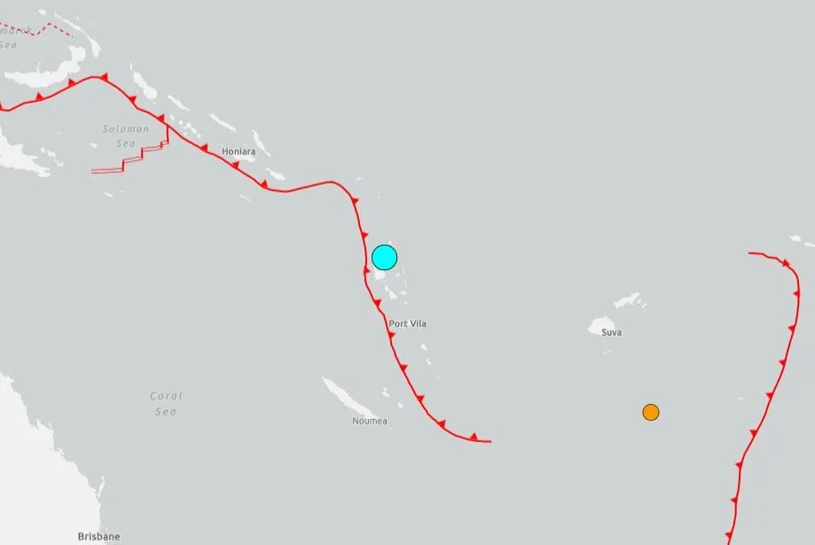 南太平洋島國萬那杜外海今天發生規模6.1地震。（圖／翻攝自USGS）