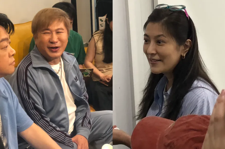 丁柔安（右）得知胡瓜喊話「生活上離不開她」時露出甜笑，使婚變傳聞不攻自破。（圖／記者郭竹倩 攝）