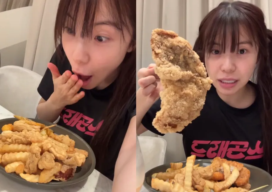 李多慧26日分享素顏吃宵夜的影片。（圖／翻攝自李多慧Threads）