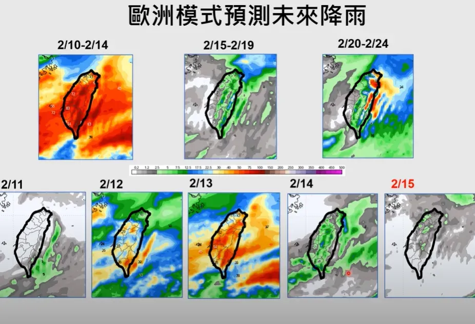 未來5天降雨圖顯示全台紅通通。(圖/翻攝自賈新興YouTube)