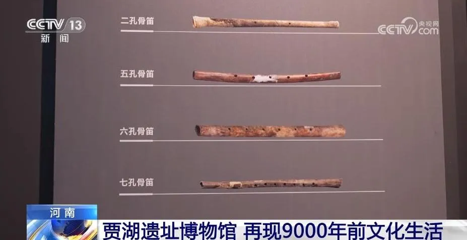 賈湖遺址出土40支骨笛，是目前發現世界上年代最早、保存最完整的可吹奏七聲音階管樂器。（圖／翻攝《央視新聞》）