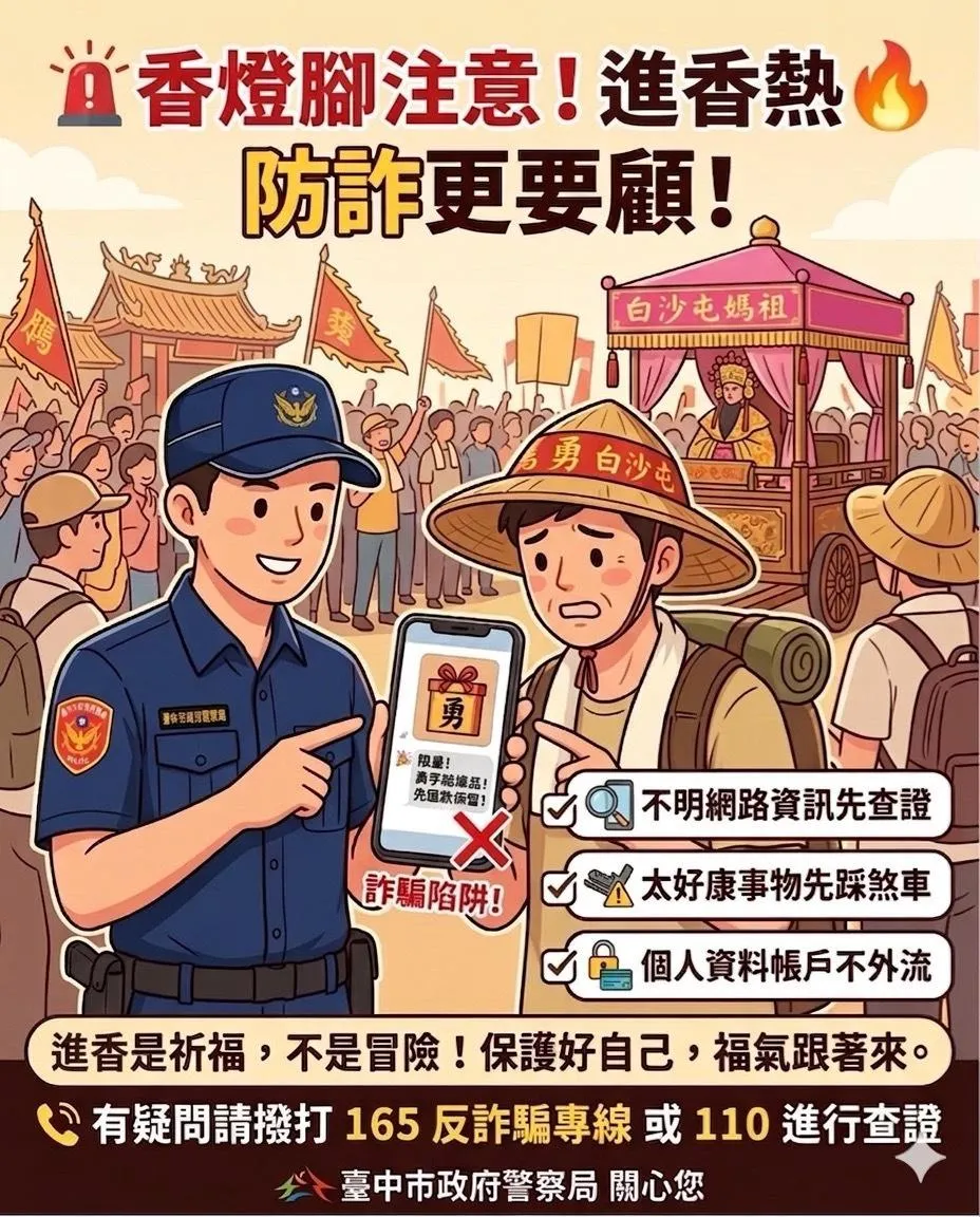 媽祖進香背後的詐騙陷阱。(圖/台中市政府警察局)