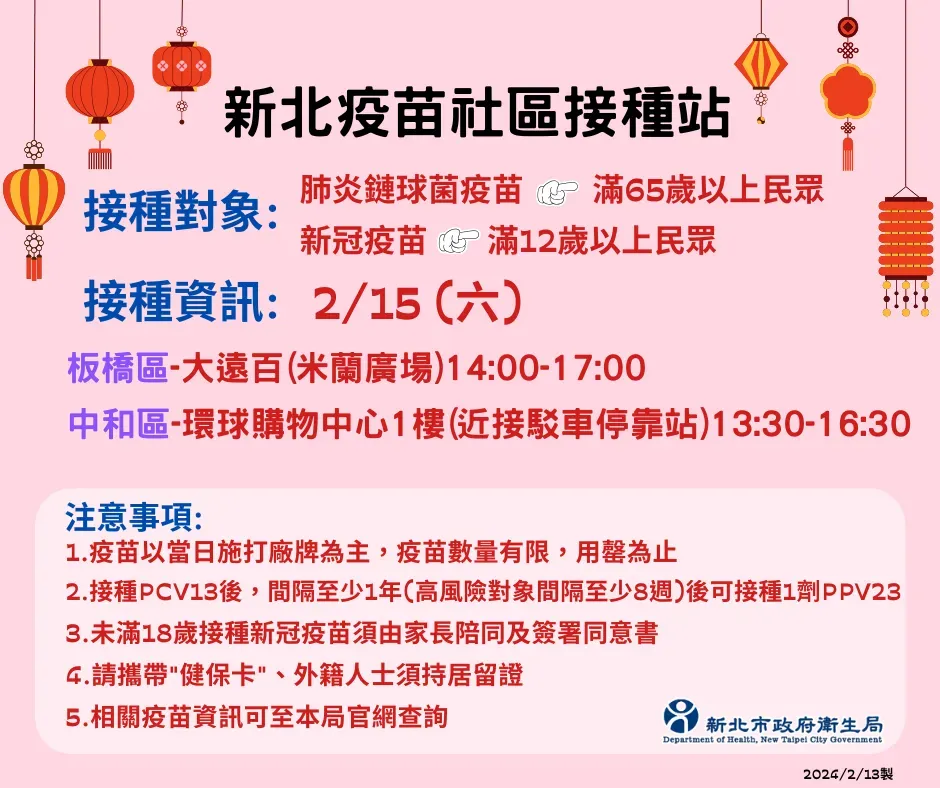新北市衛生局表示，15日下午於板橋區大遠百及中和區環球購物中心1樓，開設社區接種站提供接種疫苗。（圖／新北市衛生局提供）