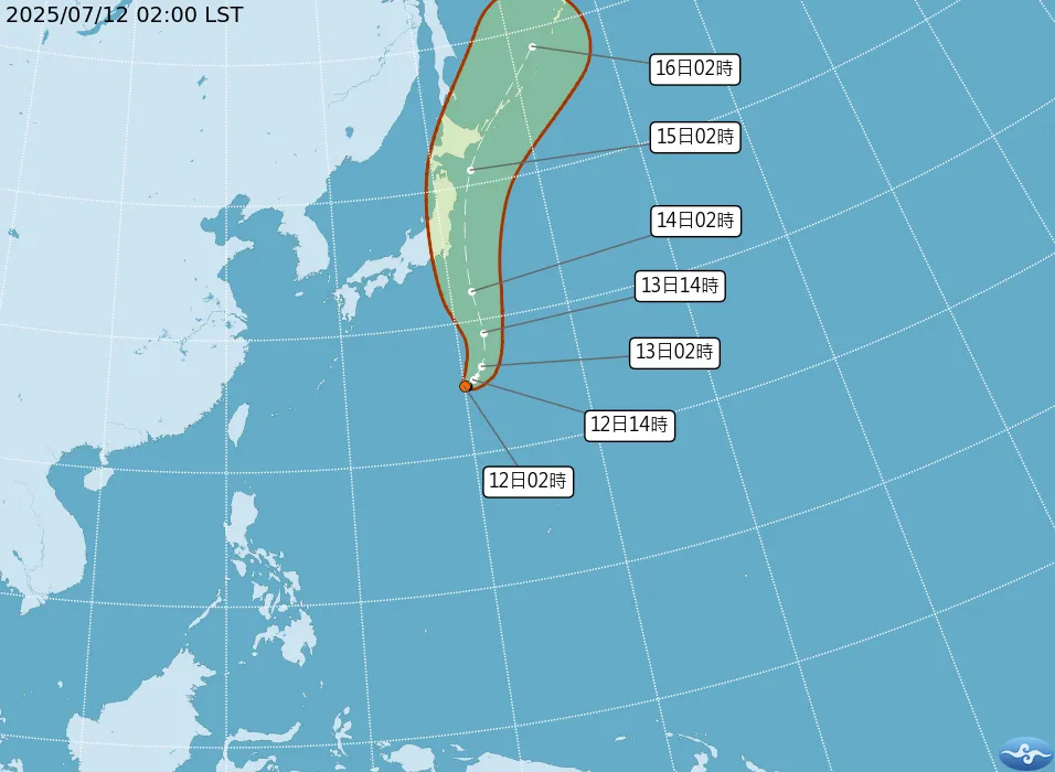 熱帶性低氣壓TD07最快於今天就會生成為颱風「百合」。(圖/中央氣象署)