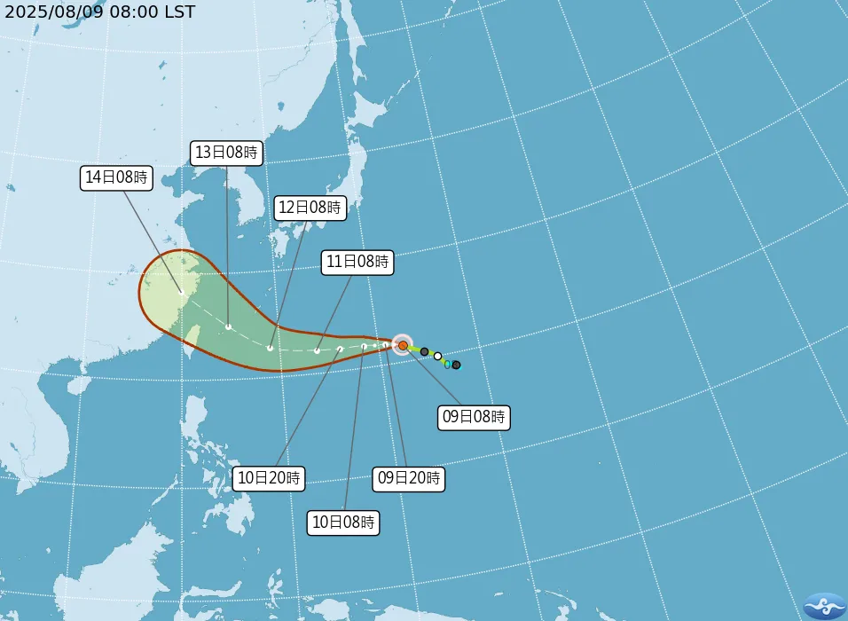 楊柳颱風最新預測路徑。(圖/中央氣象署)