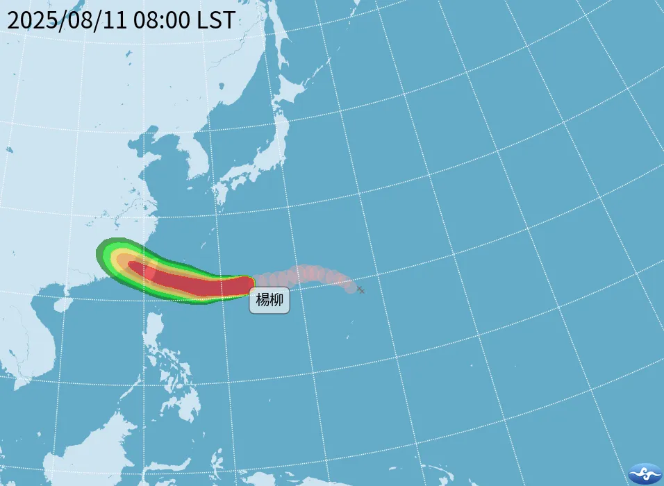 楊柳颱風持續逼近台灣。(圖/中央氣象署)