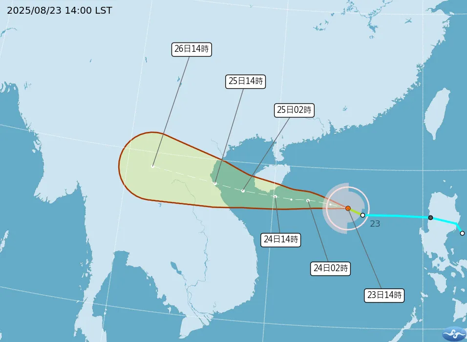輕颱劍魚持續往西方移動，24日有機會增強為中颱。（圖／翻攝自中央氣象署官網）