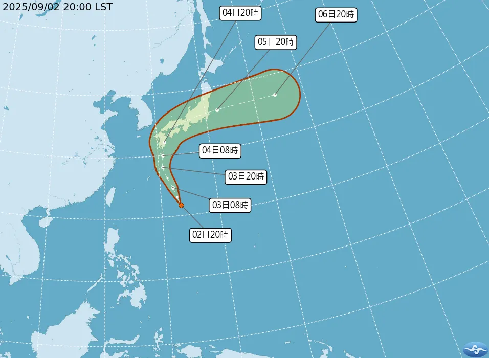 熱帶性低氣壓TD18於2日晚間8時以每小時28公里速度，向北北西行進。（圖／翻攝自中央氣象署官網）