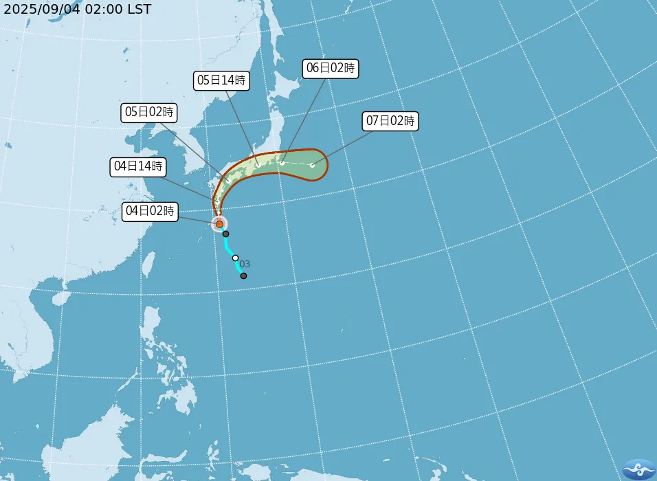 琵琶颱風未來向日本九州至四國一帶移動。（圖／中央氣象署）