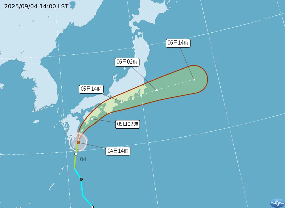 琵琶颱風持續往日本方向移動，不會直接影響台灣。（圖／翻攝自中央氣象署官網）