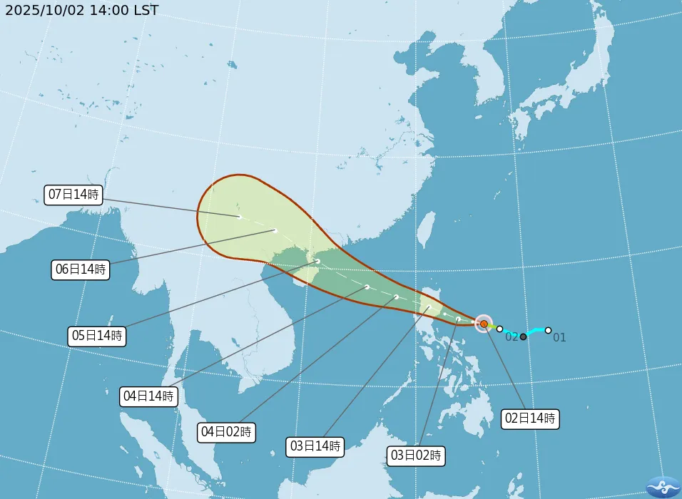 輕颱麥德姆未來通過呂宋島再往南海前進,對台暫無直接影響。(圖/翻攝自中央氣象署官網)